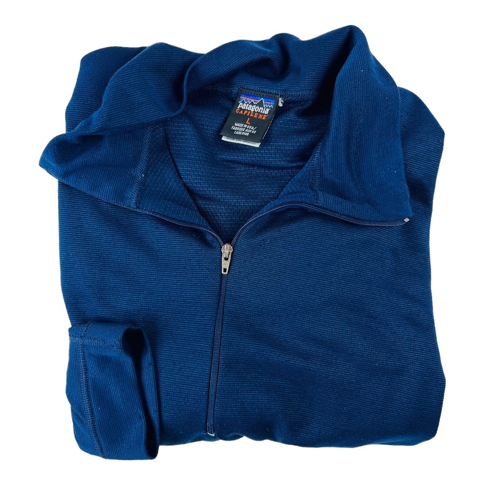Patagonia Capilene Navy Blue 1/4 Zip Polyester Base Layer Sweater Mens‎ Size L